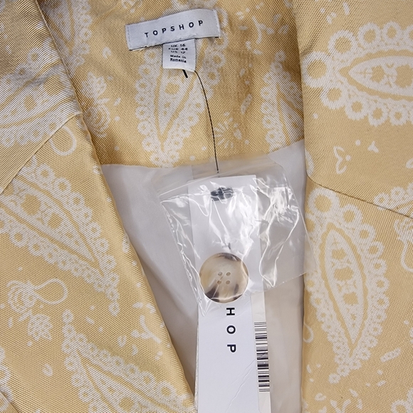 NWT Topshop Women's  Paisley Jacquard Blazer in Gold Size 12 - Picture 6 of 8